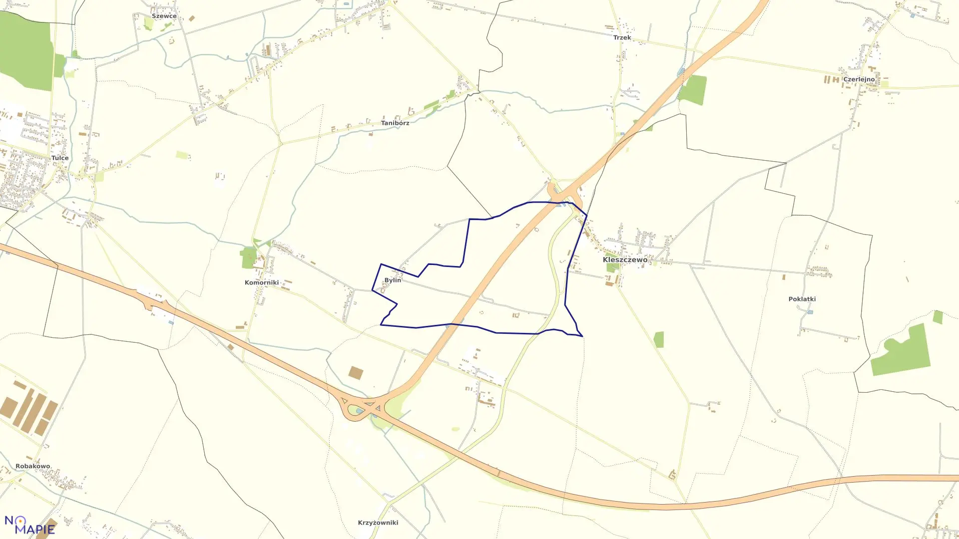 Mapa obrębu BYLIN w gminie Kleszczewo