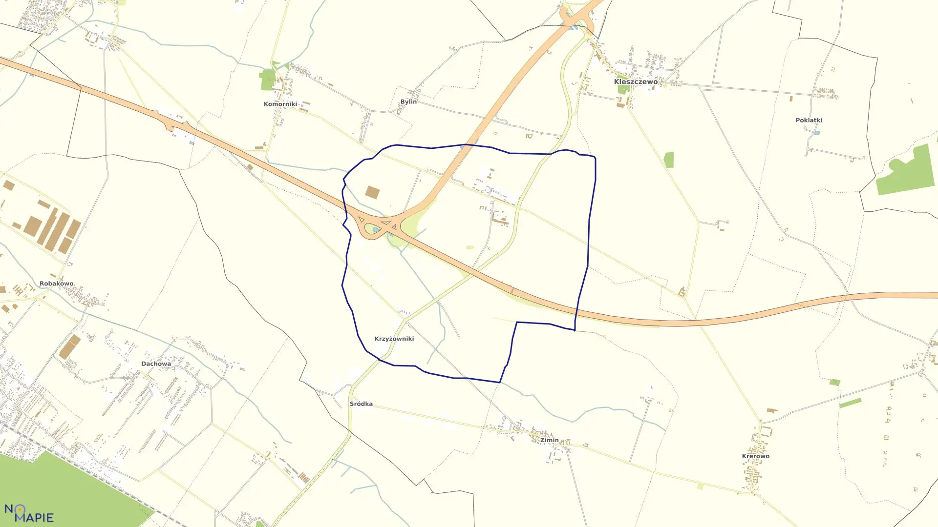 Mapa obrębu KRZYŻOWNIKI w gminie Kleszczewo